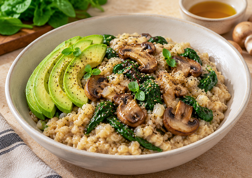 Z Savory Oatmeal with Mushrooms, Spinach & Avocado