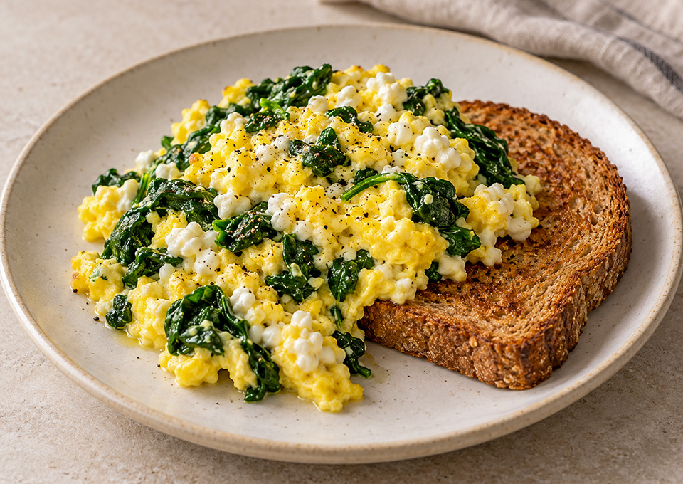 Z Spinach & Cottage Cheese Scramble on Whole-Grain Toast